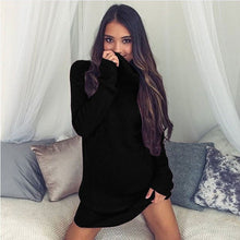 Load image into Gallery viewer, 2019 new women's hood high collar loose long sleeve oversized sweater vest top high collar dress straight mini arrival Dress