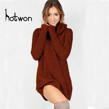 Load image into Gallery viewer, 2019 new women's hood high collar loose long sleeve oversized sweater vest top high collar dress straight mini arrival Dress