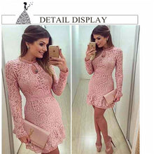Load image into Gallery viewer, New Arrive Vestidos Women Fashion Casual Lace Dress 2019 O-Neck Sleeve Pink Evening Party Dresses Vestido de festa Brasil Trend