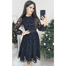 Load image into Gallery viewer, DeRuiLaDy Women Elegant O Neck Lace Mesh Dress Spring Casual Long Sleeve Lining Party Midi Dresses Fall Female Dress Vestidos
