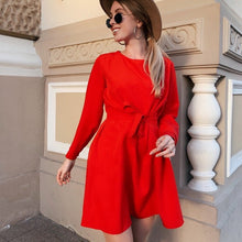 Load image into Gallery viewer, Women Vintage Sashes A-line Party Dress Long Sleeve O neck Solid Elegant Casual Mini Dress 2020 Early Spring New Fashion Dress