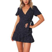 Load image into Gallery viewer, TIGENA Ruffles Polka Dot Dress Women With Belt 2019 Sexy V-neck Tunic Boho Beach Summer Dress and Sundress Robe Femme Blue Red